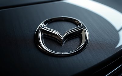 माज़दा क्रोम प्रतीक, 4k, सुंदर काली पृष्ठभूमि, माज़्दा लोगो, काली पॉलिश धातु, माज़्दा चिन्ह, जर्मन कारें, माजदा, जापानी कारें