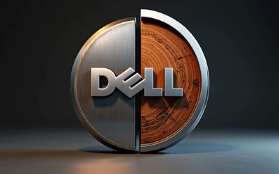 4k, Dell wooden metal logo, creative, minimalsim, dark background, Dell two-material logo, Dell 3D logo, electronics brands, Dell logo, Dell