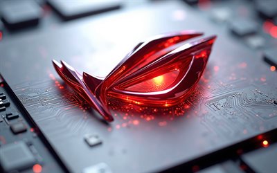 Asus ROG red glowing logo, 4K, Asus ROG emblem, Asus ROG red glowing sign, Asus ROG logo, white techno background, Asus ROG, Republic of Gamers, ROG logo, ROG