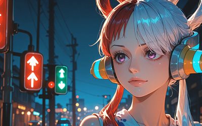 4k, uta, noche, calle, una pieza, semáforo, manga, personajes de una pieza, utahime, uta una pieza