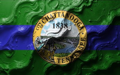चट्टानूगा झंडा, 4k, पत्थर की लहर बनावट, अमेरिकी शहरों के झंडे, चट्टानूगा का झंडा, 3डी चट्टानूगा ध्वज, यूएसए, चट्टानूगा शहर का झंडा, शिकागो शहर का झंडा, chattanooga, टेनेसी