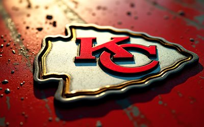 logo en métal des chiefs de kansas city, 4k, fond de métal blanc rouge, art du métal, emblème des chiefs de kansas city, usa, chefs de kansas city, football américain, logo des chiefs de kansas city, nfl