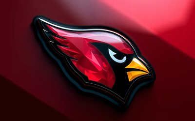 logo en verre des cardinals de l'arizona, 4k, fond de métal rouge, art du verre, emblème des cardinals de l'arizona, usa, cardinaux de l'arizona, football américain, logo des cardinals de l'arizona, nfl