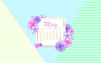 toukokuun 2026 kalenteri, retro tausta, toukokuun kalenteri 2026, violetit kukat, 2026 konseptit, 2026 kalenterit, toukokuuta