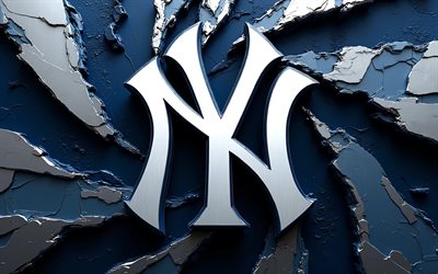 4k, new york yankees 3d logotyp, metall 3d bakgrund, mlb, geometrisk konst, baseball, new york yankees logotyp, new york yankees metalllogga, amerikanskt basebolllag, new york yankees, ny yankees