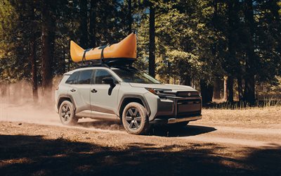 2026, toyota rav4, 4k, vista frontal, exterior, toyota rav4 gris, nuevo toyota rav4 2026, transporte en kayak, autos japoneses, toyota