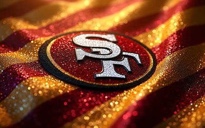 logotipo de gemas de los 49ers de san francisco, 4k, fondo de gemas de oro rojo, arte de gemas, emblema de los 49ers de san francisco, eeuu, 49ers de san francisco, fútbol americano, logotipo de los 49ers de san francisco, nfl