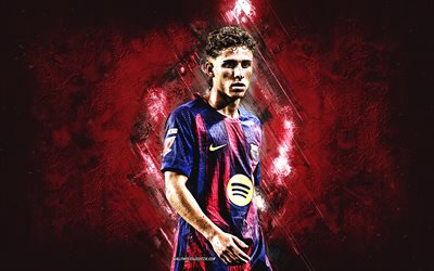 Fermin Lopez, FC Barcelona, Barca, Spanish footballer, grunge art, Barcelona, La Liga, Spain, football, Fermin Lopez Barcelona, burgundy stone background