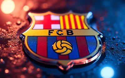 fc barcelonas logotyp, 4k, fläck, makro, närbild, fc barcelonas emblem, la liga, fc barcelona signerar, spanien, barcelona logotyp, barcelona, fotboll, fc barcelona
