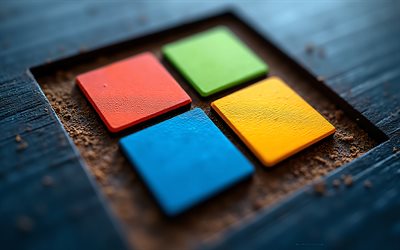 Microsoft wooden logo, 4K, Windows 11 wooden art, Microsoft 3D wooden logo, blue background, Microsoft, Windows 11 logo, Windows 11, Microsoft logo, Windows logo, Windows