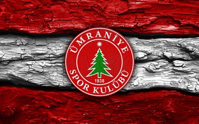 Umraniyespor wooden logo, 4k, red white wooden background, TFF 1  Lig, soccer, Umraniyespor logo, football, Umraniyespor emblem, Umraniyespor, turkish football club, Umraniyespor FC