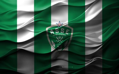 4k, as saint etienne logo, grün weißer 3d hintergrund, as saint etienne emblem, ligue 2, französische fußballmannschaft, as saint etienne flagge, 3d textur, as saint etienne, fußball, frankreich