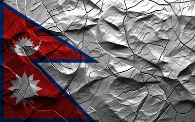 4k, bandera de nepal, textura de piedra, asia, bandera 3d de nepal, fondo con grietas, nepal, bandera nepalí