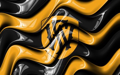 logo 3d du fort wayne fc, 4k, vagues 3d jaune noir, ligue 1 de la usl, football, drapeau du fort wayne fc, créatif, logo du fort wayne fc, club de football américain, fort wayne fc