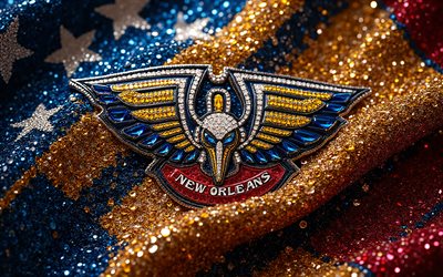 logotipo de gemas de los pelicans de nueva orleans, 4k, fondo de gemas de oro rojo, nba, arte de gemas, emblema de los pelícanos de nueva orleans, eeuu, pelícanos de nueva orleans, baloncesto, logotipo de los pelícanos de nueva orleans