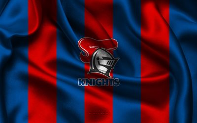 4k, Newcastle Knights logo, Australian rugby team, NRL, blue red silk fabric, National Rugby League, Newcastle Knights emblem, Newcastle Knights, Australia, rugby, Newcastle Knights sign