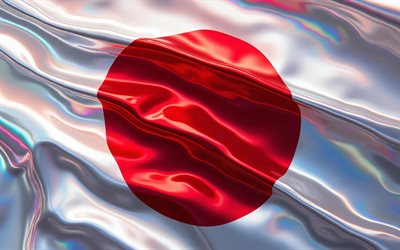 bandera de seda japonesa, 4k, de cerca, banderas onduladas de tela, bandera de japon, bandera japonesa, dia de japon, símbolos nacionales japoneses, bandera 3d de japón, japón