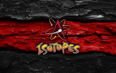 logotipo de madera de isótopos de albuquerque, 4k, fondo de madera rojo negro, pcl, béisbol, logotipo de isótopos de albuquerque, emblema de isótopos de albuquerque, equipo de beisbol americano, isótopos de albuquerque