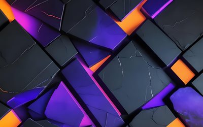 4k, figuras coloridas, piedras negras, formas geométricas, fragmentos 3d negros, creativo, patrón geométrico fragmentado, obra de arte, fondo oscuro 3d, fondo abstracto oscuro, formas, fondos 3d