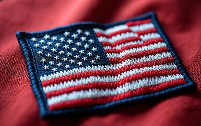 bandera americana bordada con hilos, bandera de estados unidos, bandera americana, fondo de tela, bandera estadounidense bordada, eeuu