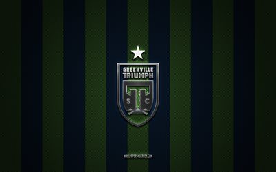 logotipo de greenville triumph sc, club de fútbol americano, liga uno de la usl, fondo de carbono azul verde, emblema del triumph sc de greenville, fútbol, triunfo de greenville sc, eeuu