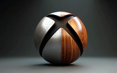 xbox puinen metallinen logo, 4k, minimalsim, tumma tausta, luova, xbox kahdesta materiaalista valmistettu logo, xbox 3d  logo, elektroniikkamerkit, xbox logo, xbox