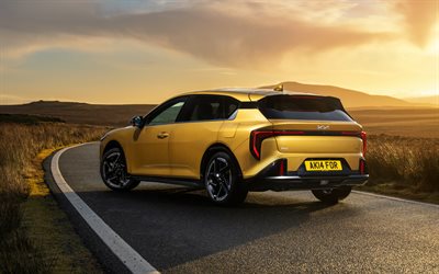 4k, kia k4 gt line s, vista trasera, 2026 coches, atardecer, especificaciones del reino unido, 2026 kia k4 gt line s, autos surcoreanos, kia