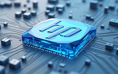 Hewlett-Packard blue glowing logotype, 4k, Hewlett-Packard emblem, Hewlett-Packard logo, HP blue logo, HP logo, HP emblem, HP blue sign, HP, Hewlett-Packard