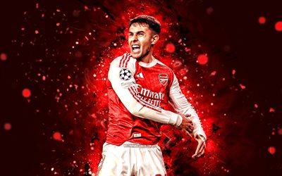 4k, martin zubimendi, alegria, luzes de néon vermelhas, arsenal fc, primeira liga, jogadores de futebol espanhóis, martin zubimendi 4k, futebol, arsenal, martín zubimendiarsenal