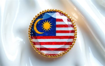 bandera de malasia, 4k, bandera de malasia dentro de una piedra preciosa, fondo blanco, piedra preciosa, fondo de cristal blanco, malasia