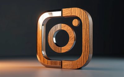 Instagram wooden metal logo, 4k, minimalsim, dark background, creative, Instagram two-material logo, Instagram 3D logo, social networks, Instagram logo, Instagram
