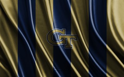4k, logotipo de las chaquetas amarillas de georgia tech, ncaa, textura de seda de oro azul, bandera de las chaquetas amarillas de georgia tech, club de fútbol americano, bandera de seda, emblema de las chaquetas amarillas de georgia tech, eeuu, chaquetas amarillas de georgia tech
