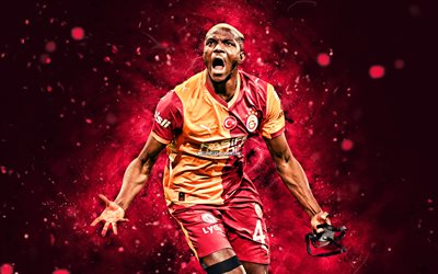 4k, victor osimhen, alegria, luzes de néon roxas, galatasaray, superliga, jogadores de futebol nigerianos, victor osimhen 4k, futebol, galatasaray fc, galatasaray sk victor osimhen galatasaray