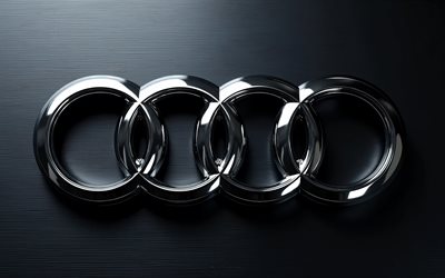 audi kromi merkki, 4k, audi logo, tyylikäs musta tausta, audi metallinen logo, musta kiillotettu metalli, audi merkki, saksalaiset autot, audi