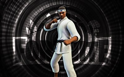 defensor del dojo fortnite, 4k, fondo espiral gris, fortnite, creativo, diseño de defensor del dojo, skin defensor del dojo fortnite, defensor del dojo, personajes fortnite