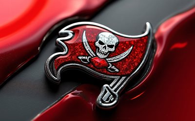 logotipo de cristal de los tampa bay buccaneers, 4k, fondo de cristal rojo, arte en vidrio, emblema de los bucaneros de tampa bay, eeuu, bucaneros de la bahía de tampa, fútbol americano, logotipo de los bucaneros de tampa bay, nfl