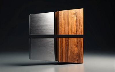 Windows 10 wooden metal logo, 4k, minimalsim, dark background, creative, Windows 10 two-material logo, Windows 10 3D logo, OS brands, Windows 10 logo, Windows 10