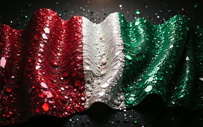 العلم الإيطالي, 4k, الأحجار الكريمة, علم إيطاليا, بلورات, أوروبا, حجارة لامعة, إيطاليا, الفن الإبداعي, الأحجار الكريمة الحمراء, بلورات حمراء بيضاء خضراء