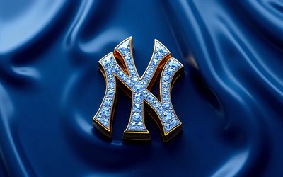new york yankees diamantlogotyp, blå bakgrund, new york yankees tecken, diamantkonst, new york yankees emblem, baseball, mlb, new york yankees logotyp, new york yankees