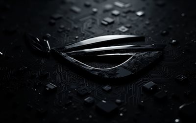 asus rog svart logotyp, 4k, svart techno bakgrund, asus rog metallemblem, asus rog svart skylt, asus rog logotyp, svart bakgrund, asus rog, republic of gamers, rog logotyp, rog