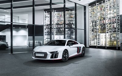 Audi R8, 2016, Blanc Audi, voiture de sport, d'un blanc R8, Audi, Plus de Sélection 24h