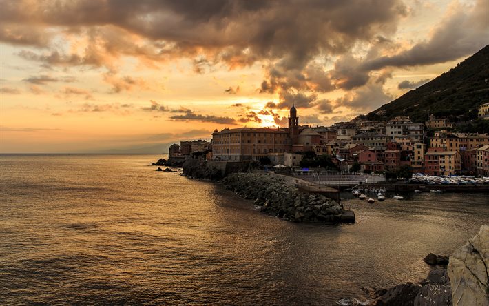 mar, costa, ciudad, San Francesco, Génova, Liguria, Italia