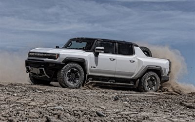 2022, GMC Hummer EV, 4k, side view, exterior, electric SUV, electric Hummer, american cars, new white Hummer EV, GMC