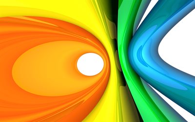sfondo colorato astratto 3d, astrazione cerchi 3d, sfondo astratto colorato, astrazione linee 3d, astrazione verde arancio, sfondo cerchi
