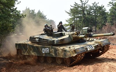 4k, K2 Black Panther, dust, South Korean main battle tank, South Korean army, tanks, pictures with tanks, armored vehicles, MBT