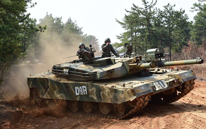 4k, k2 black panther, damm, sydkoreansk huvudstridsvagn, sydkoreansk armé, stridsvagnar, bilder med stridsvagnar, pansarfordon, mbt