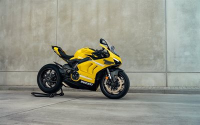 a ducati panigale v4 r, 2022, vista lateral, moto de corrida, amarelo novo panigale v4, italiana de motos esportivas, ducati