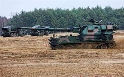 AHS Krab, 4k, Ukrainian Army, polish self-propelled howitzer, NATO, howitzers, pictures with howitzer, artillery