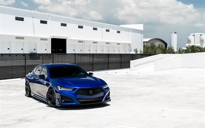 2022, Acura TLX, 4k, front view, exterior, new blue TLX, blue sedan, TLX tuning, japanese cars, Acura