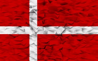 tanskan lippu, 4k, 3d polygoni tausta, 3d polygonitekstuuri, 3d tanskan lippu, tanskan kansalliset symbolit, 3d taide, tanska